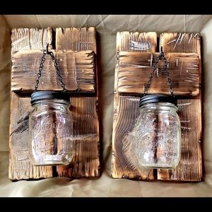 Handcrafted rustic primitive Mason jar sconces